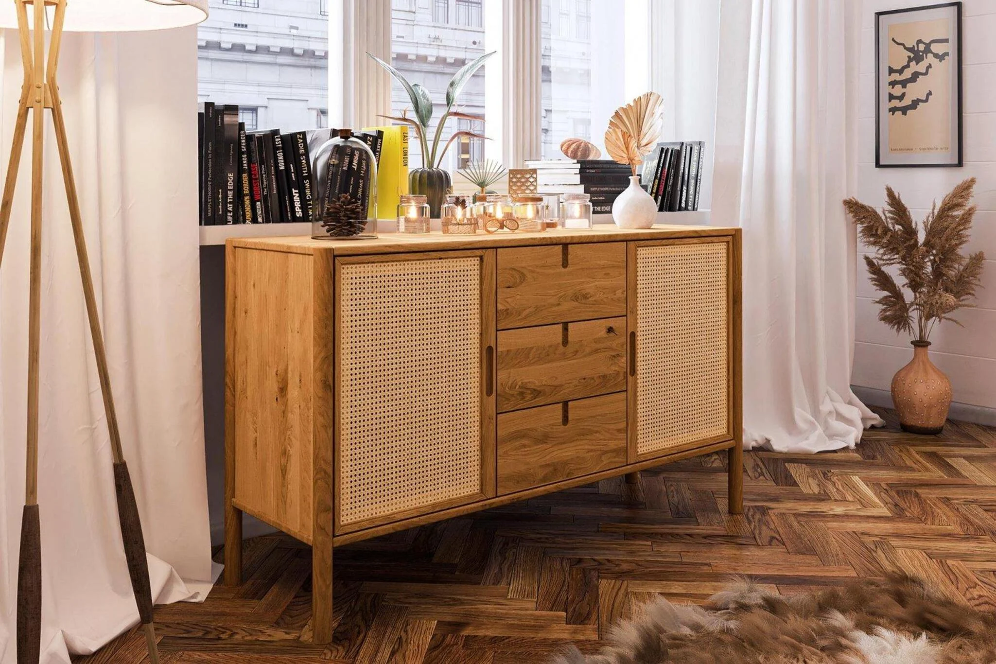 Kommode Schrank SAGA Eiche massiv 142x84x46 cm - Fun Möbel