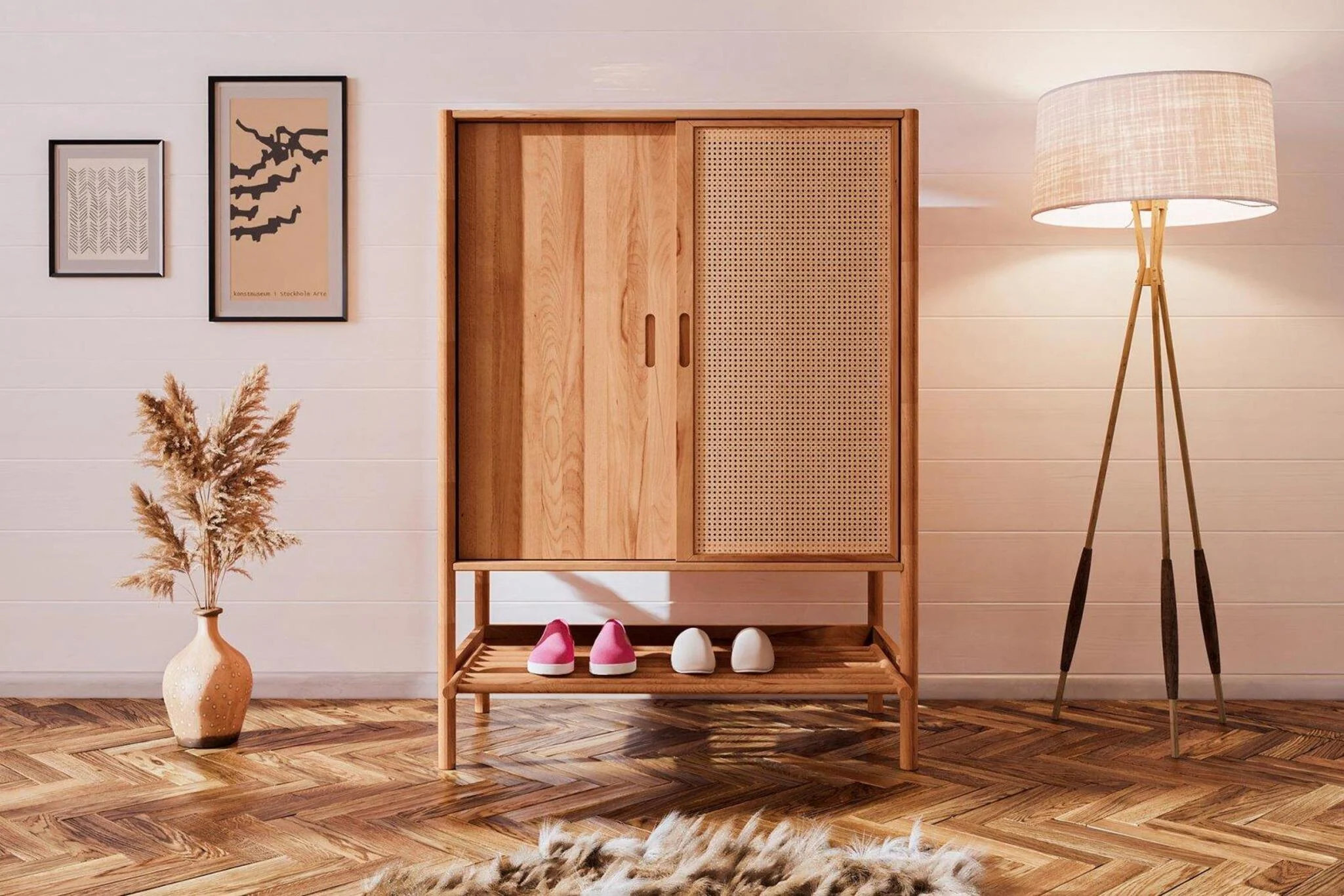 Dielenschrank Flurschrank SAGA Buche massiv 108x150x46 cm - Fun Möbel