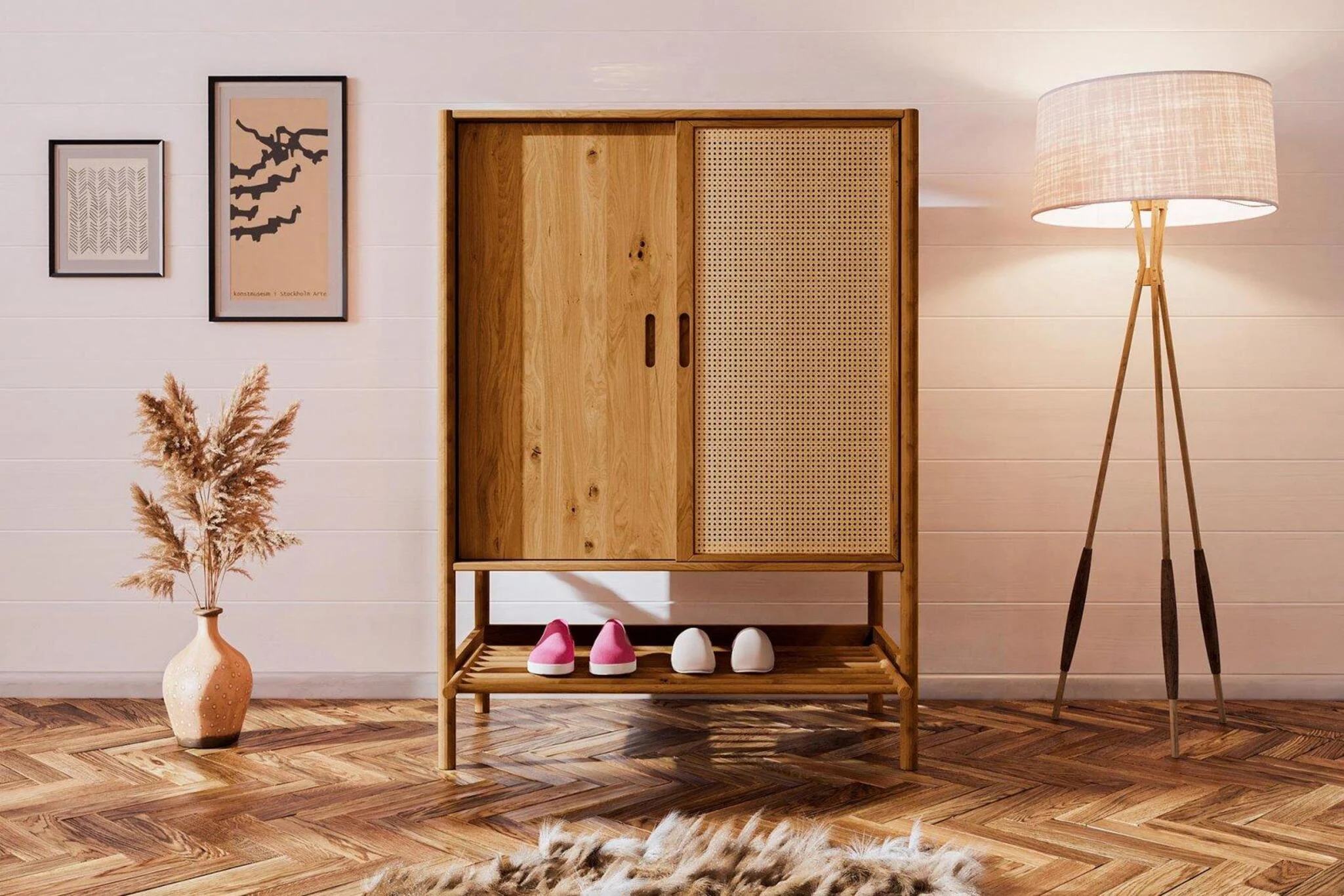 Dielenschrank Flurschrank SAGA Eiche massiv 108x150x46 cm - Fun Möbel
