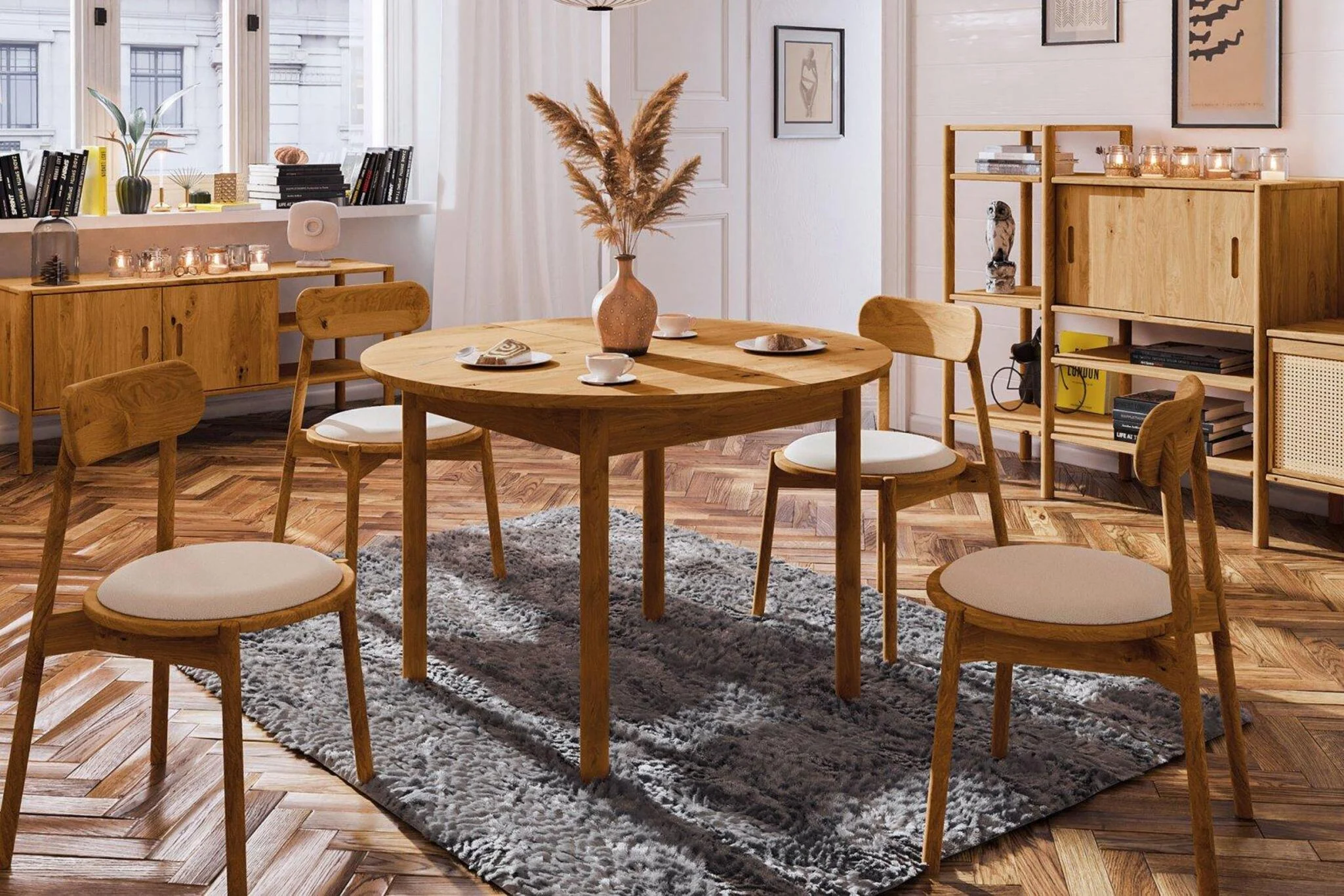 Esstisch Tisch ausziehbar SAGA Eiche massiv 100/140x100 cm - Fun Möbel