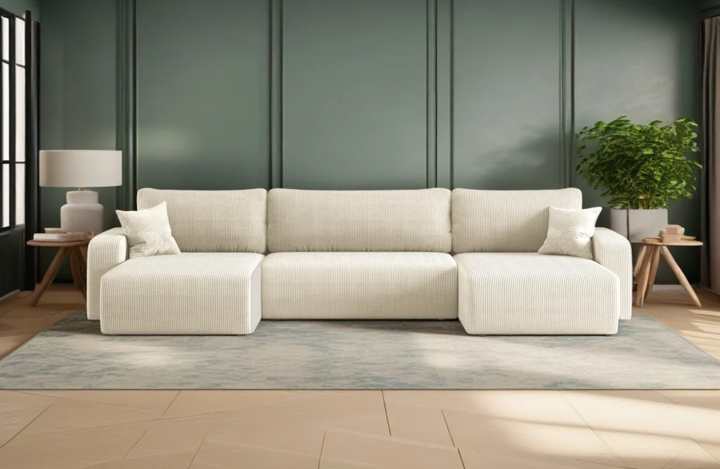 Ecksofa mit Schlaffunktion und Bettkasten, Sofa U-form, Couch U-form MILANO Dicker Cord
