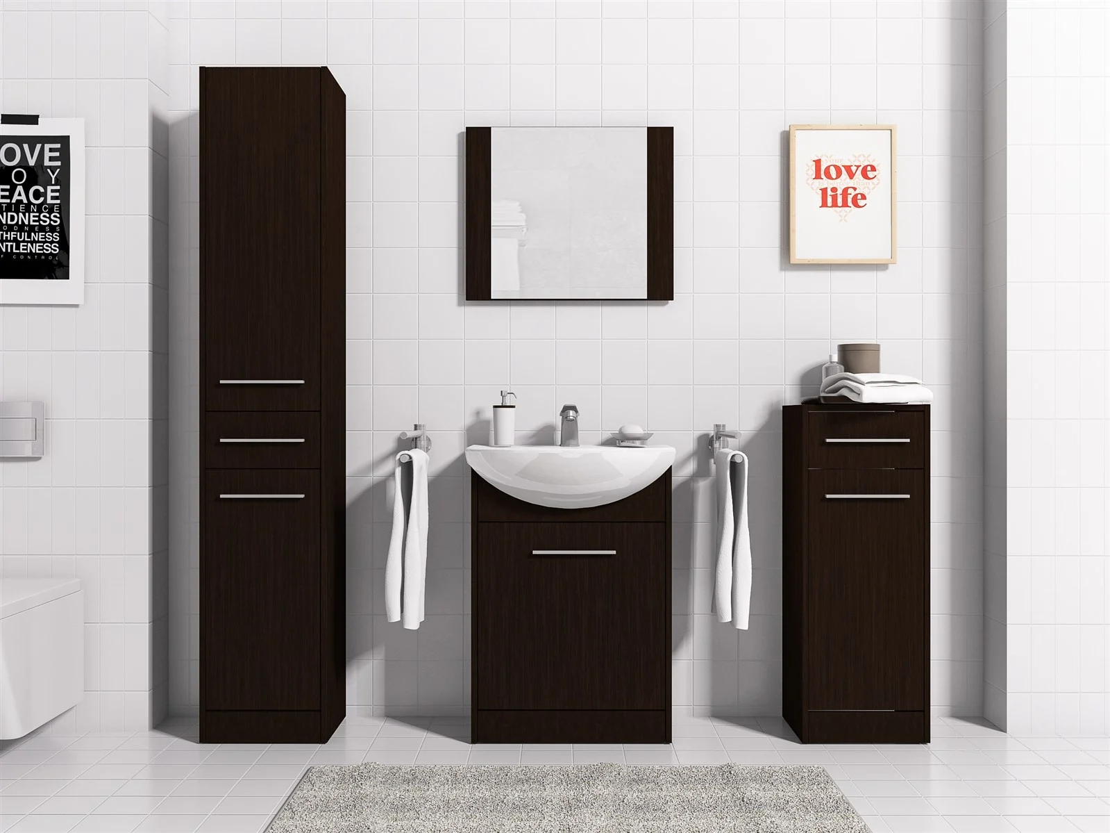 Badmöbel Set 5-Tlg Wenge matt SEVILLA inkl.Waschtisch