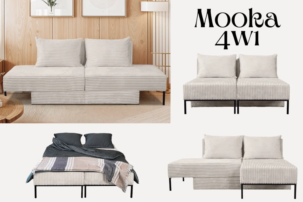 Sofa mit schlaffunktion, Ecksofa, Betten, Liegestuhl, MOOKA 4in1-Multifunktions-System, stoff Velo