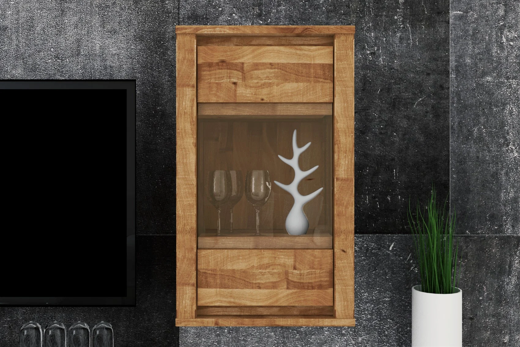 Hängevitrine Wandschrank MAISON Eiche massiv 45x76x35 cm - Fun Möbel