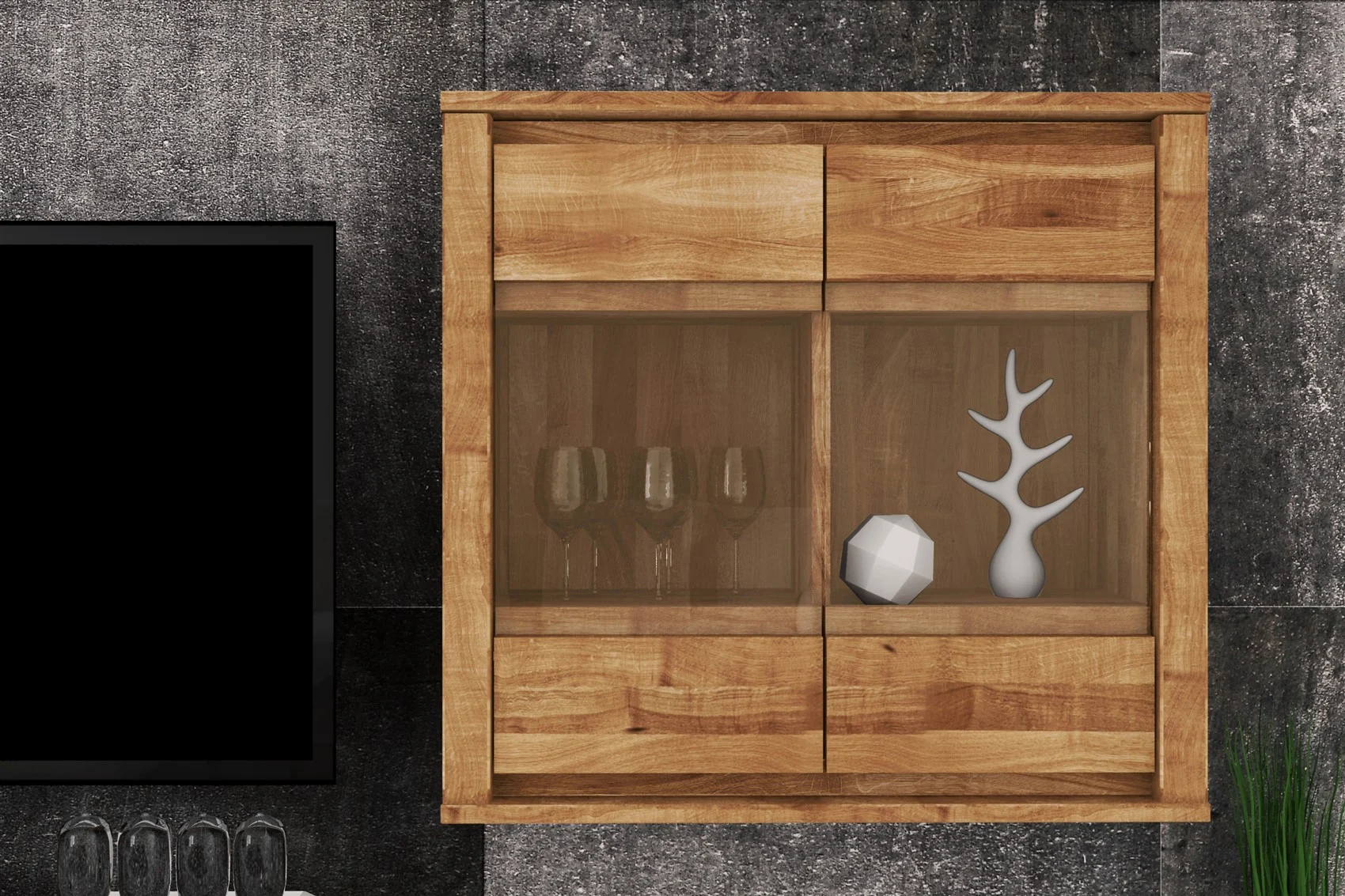 Hängevitrine Wandschrank MAISON Buche massiv 80x76x35 cm - Fun Möbel