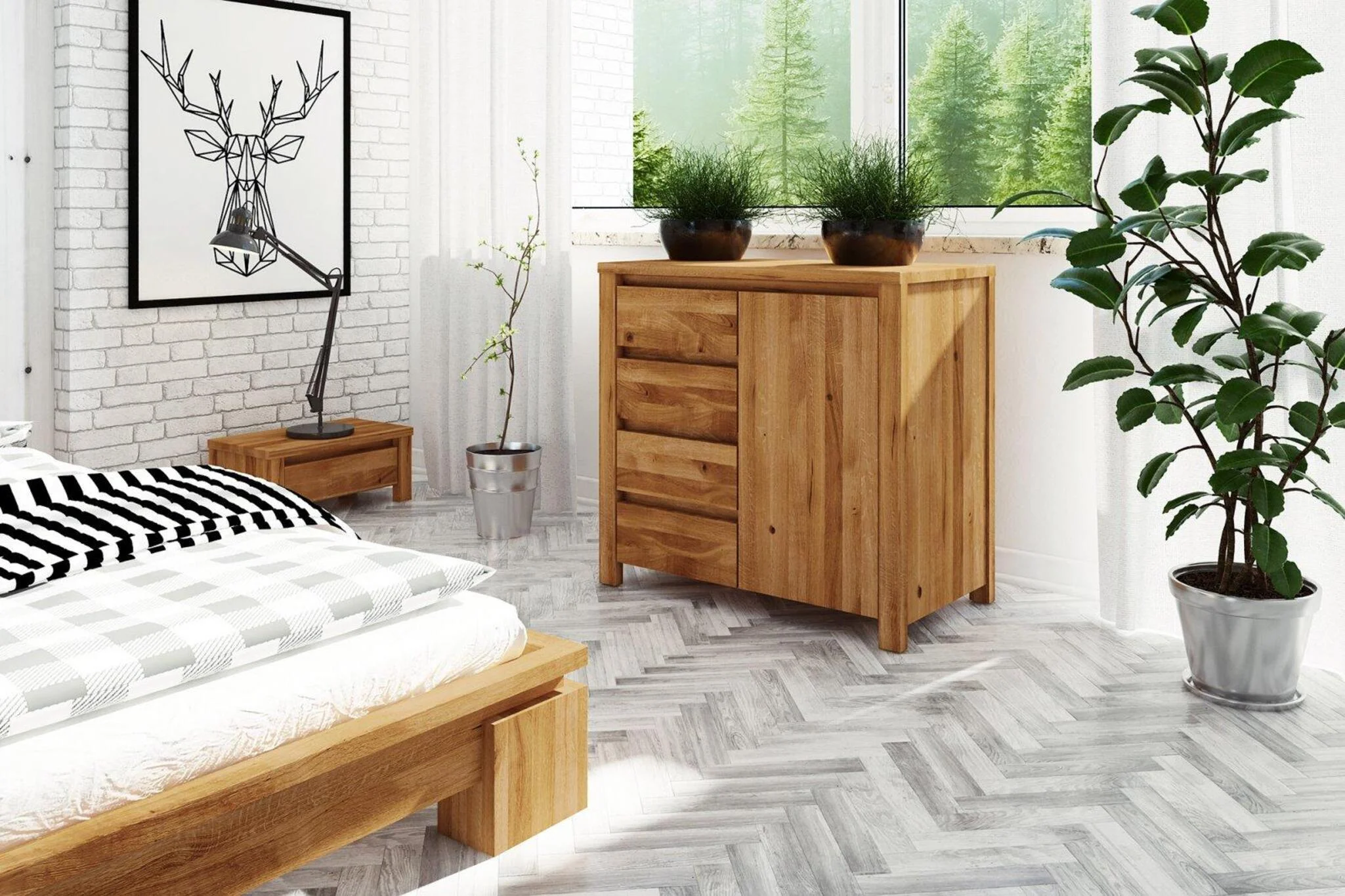 Kommode Schrank MAISON Eiche massiv 80x77x45 cm - Fun Möbel