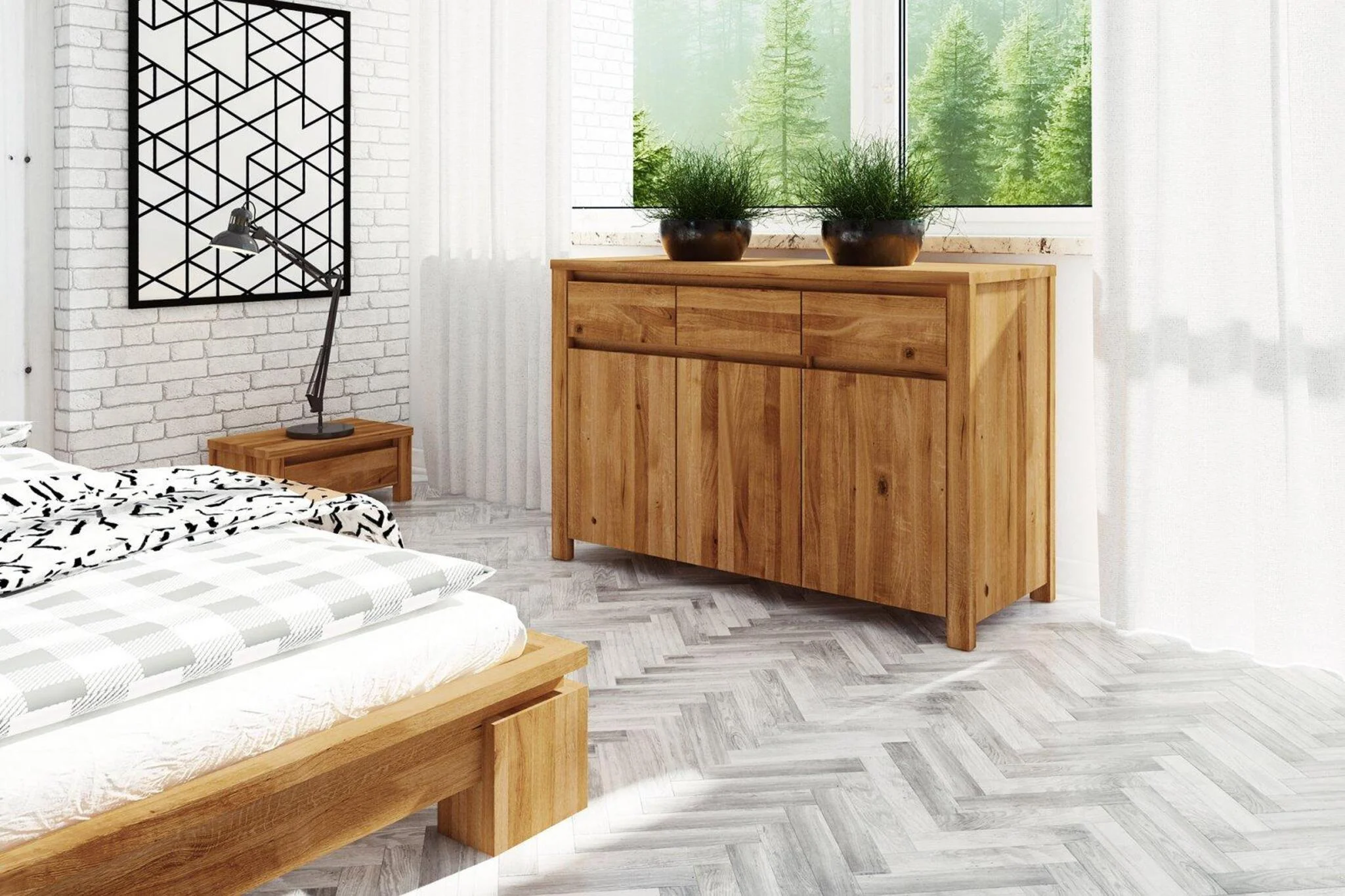 Kommode Schrank MAISON Eiche massiv 115x77x45 cm - Fun Möbel