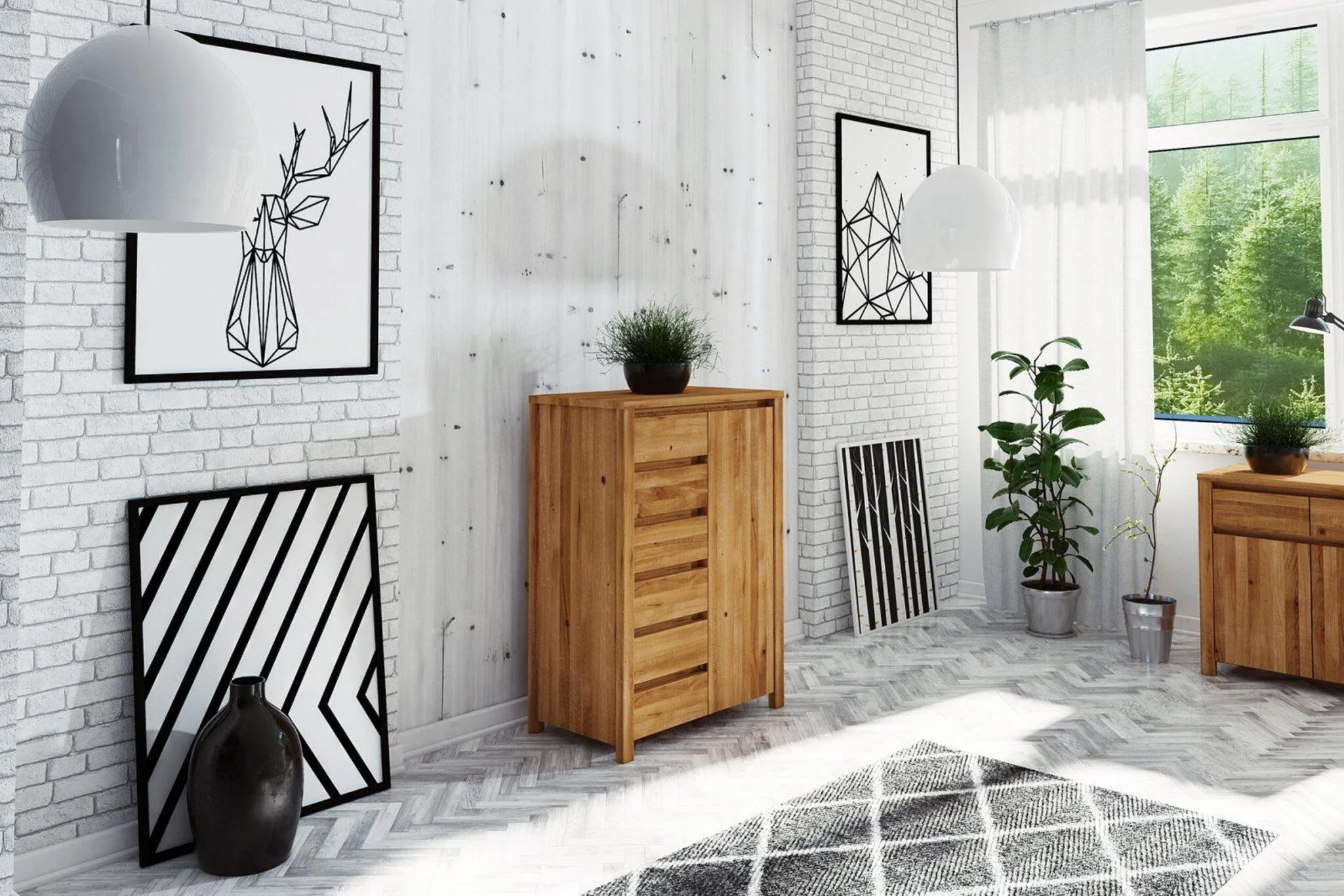 Kommode Hochschrank MAISON Eiche massiv 80x112x45 cm - Fun Möbel