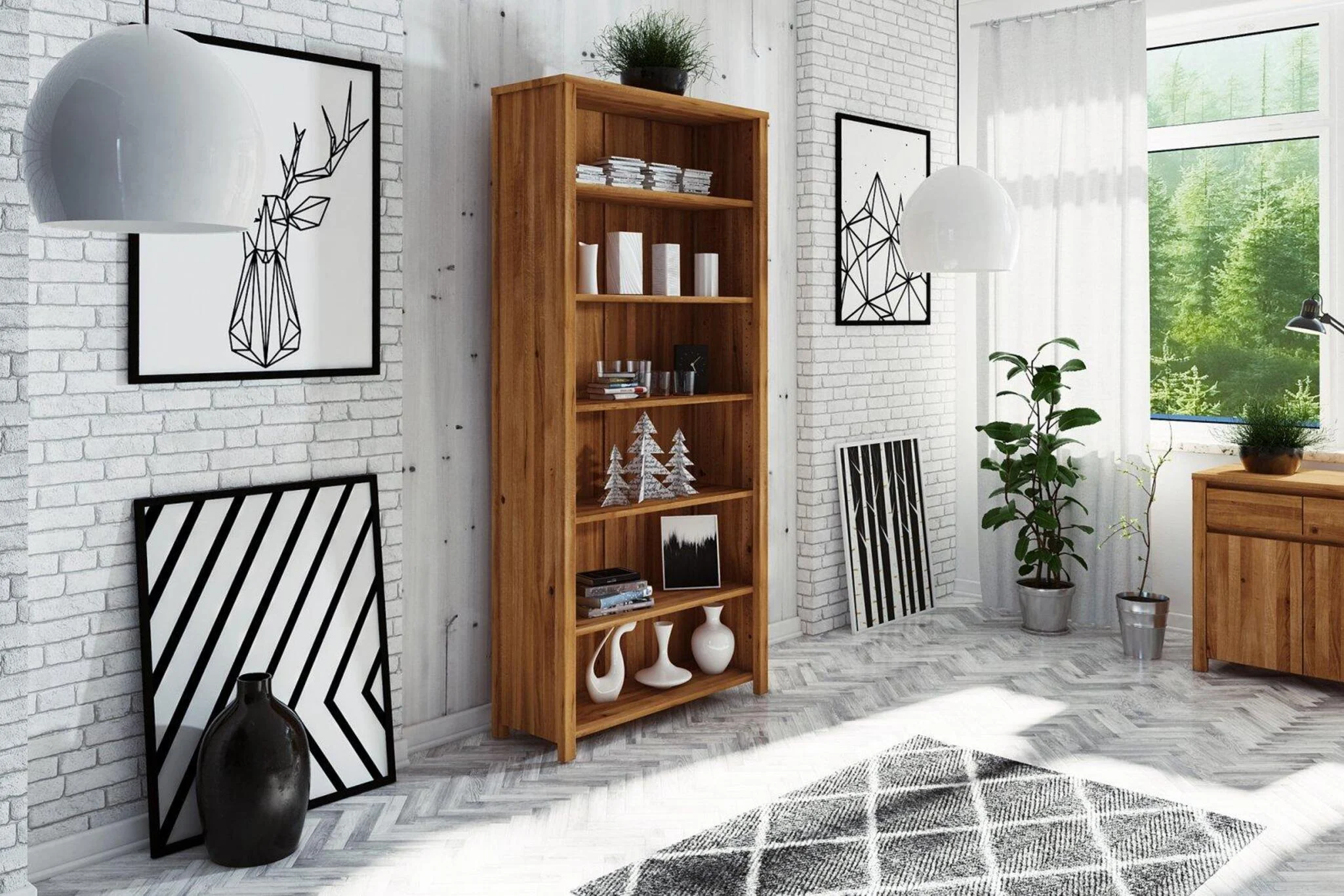 Bücherregal Regal MAISON Buche massiv 100x212x36 cm - Fun Möbel