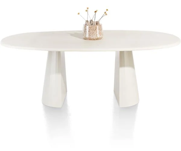 XOOON Lund Esszimmertisch oval MDF-Tischplatte Nebbia/Metallgestell