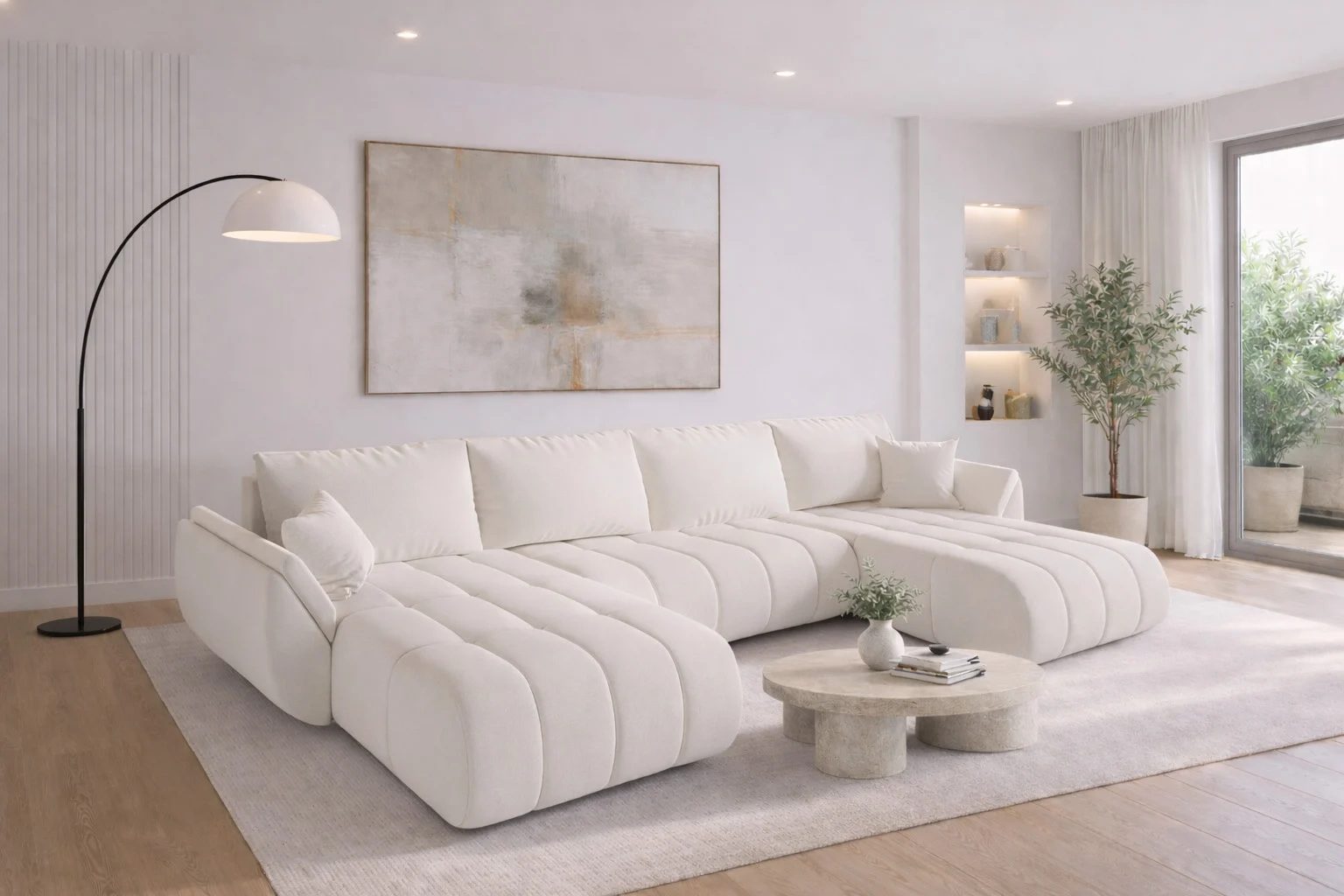 Ecksofa mit Schlaffunktion und Bettkasten modernes U-Form Sofa im Stoff WIND modernes U-Form Sofa TOKYO U PREMIUM