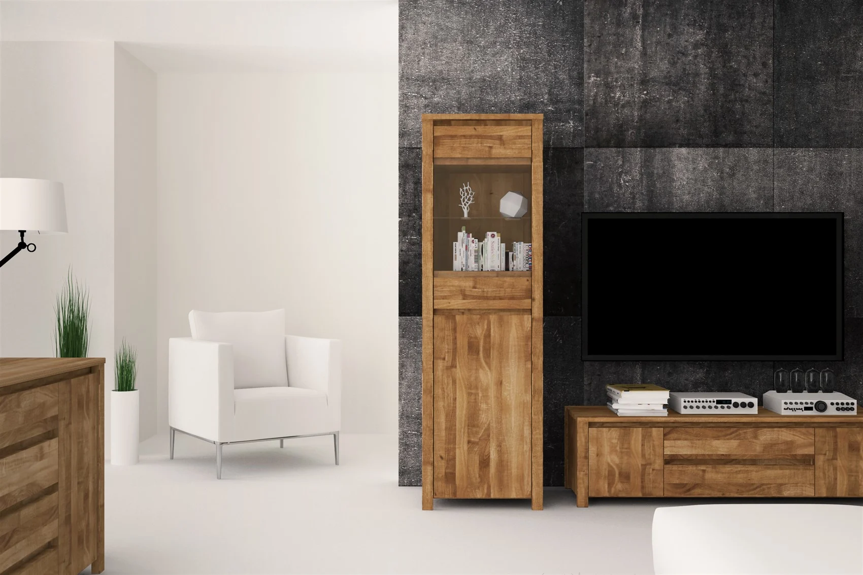 Vitrine Schrank MAISON Eiche massiv 55x180x45 cm - Fun Möbel