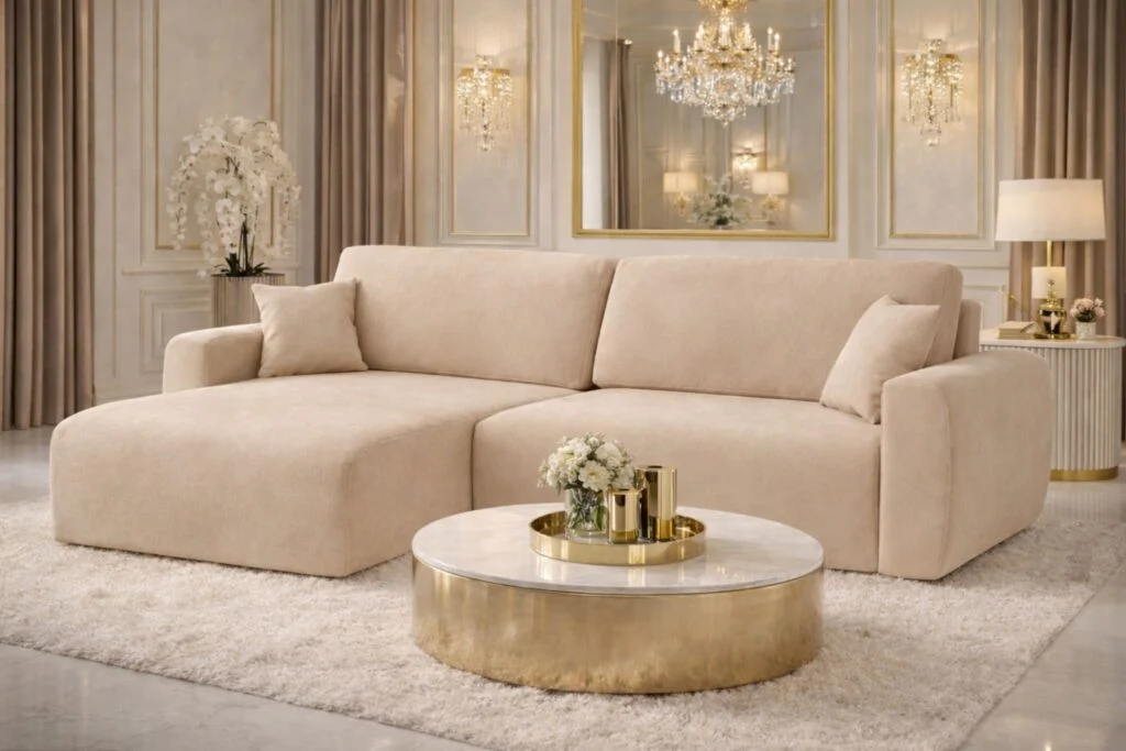 Ecksofa mit Schlaffunktion und Bettkasten, Sofa L-Form, Veloursstoff Salvador, Ariel L