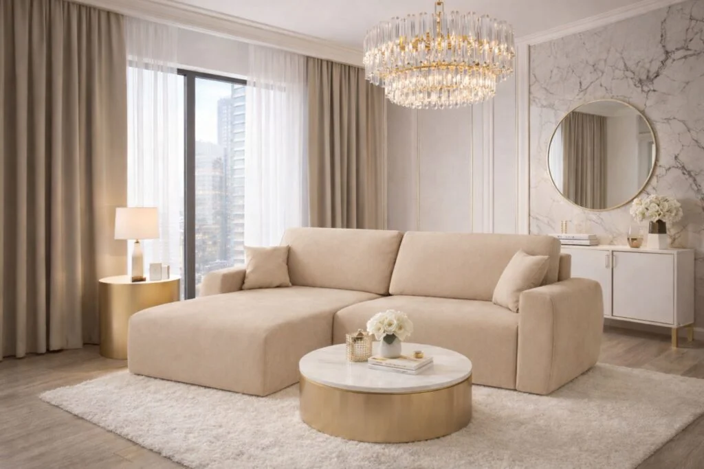 Ecksofa mit Schlaffunktion und Bettkasten, Sofa L-Form, Veloursstoff Salvador, Ariel XL