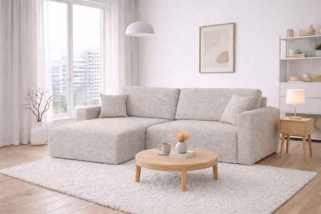 Ecksofa mit Schlaffunktion und Bettkasten, Sofa L-Form, Chenille-Stoff Artico, Ariel XL