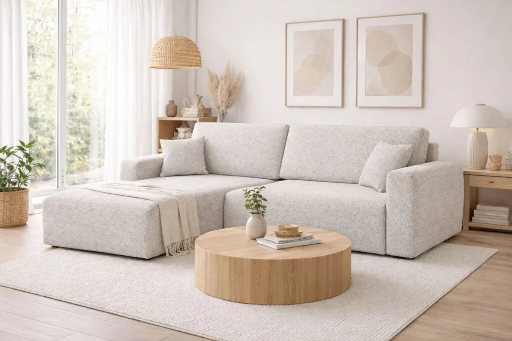 Ecksofa mit Schlaffunktion und Bettkasten, Sofa L-Form, Chenille-Stoff Artico, Ariel L